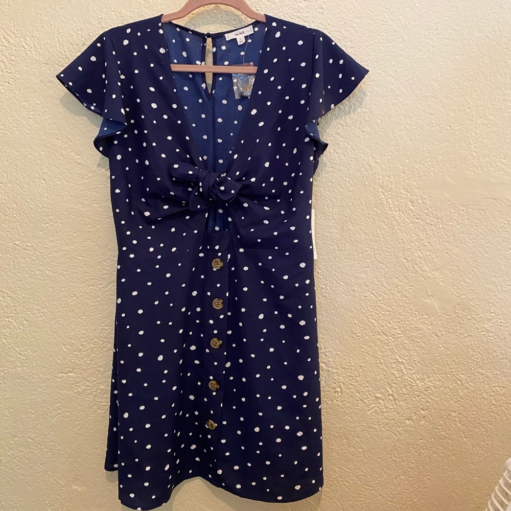 MINE Polka Dot Tie Front Button Down Dress